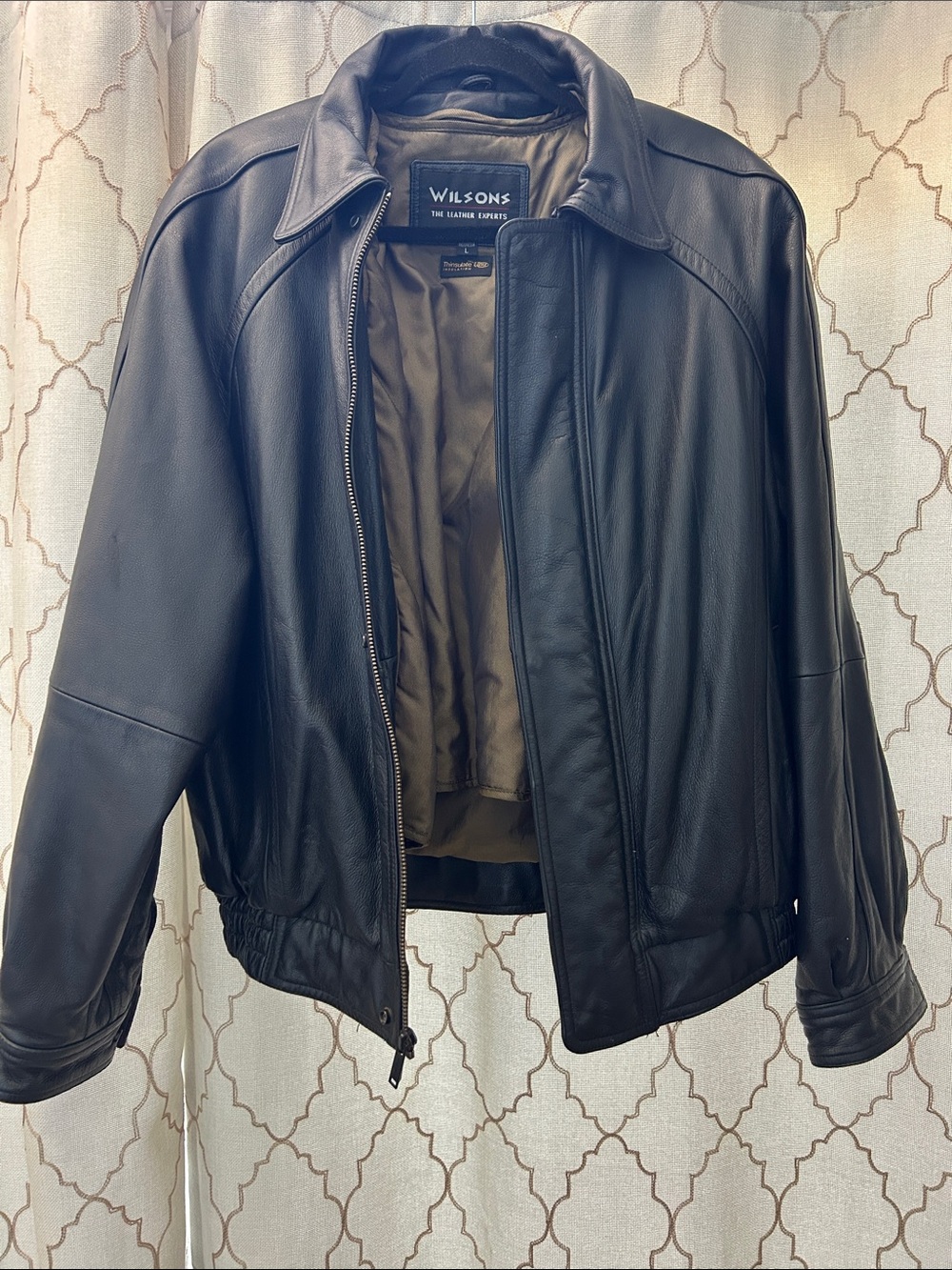 Men’s Wilsons Leather Black Leather Vintage Bomber Jacket Sz L